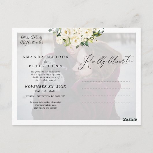 Elegante Waterverf Alabaster Rozen Save the Date Briefkaart (Achterkant)