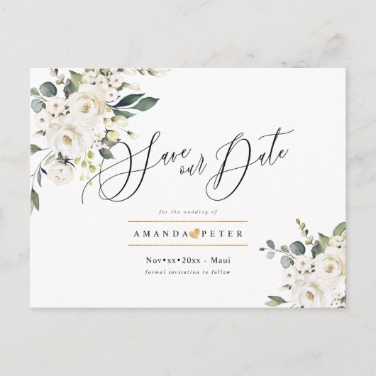 Elegante Waterverf Alabaster Rozen Save the Date Briefkaart (Voorkant)