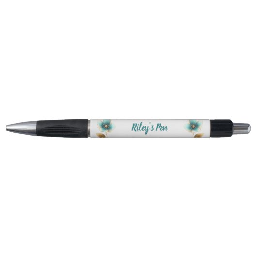 Elegante Waterverf Aqua Floral Naam Pen (Voorkant)