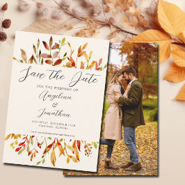 Elegante Waterverf Autumn Leaves Paar Foto Save The Date