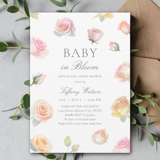 Elegante Waterverf Baby in Bloom Baby shower Kaart
