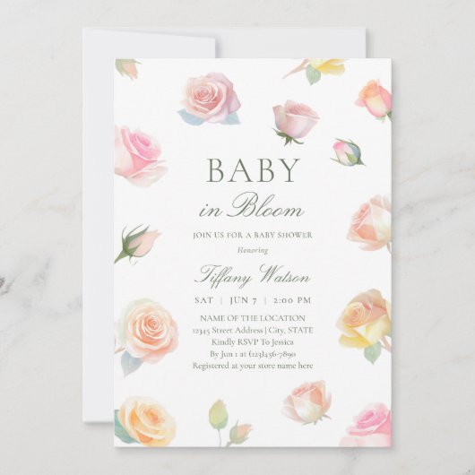 Elegante Waterverf Baby in Bloom Baby shower Kaart (Voorkant)