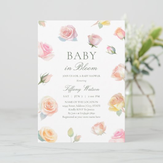 Elegante Waterverf Baby in Bloom Baby shower Kaart (Staand voorkant)