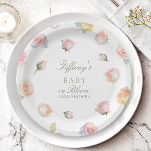 Elegante Waterverf Baby in Bloom Girl Baby shower Papieren Bordje