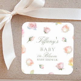 Elegante Waterverf Baby in Bloom Girl Baby shower Vierkante Sticker