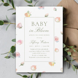 Elegante Waterverf Baby in Bloom Meisje Baby Showe Kaart