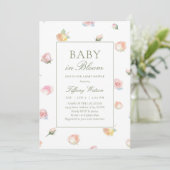 Elegante Waterverf Baby in Bloom Meisje Baby Showe Kaart (Staand voorkant)