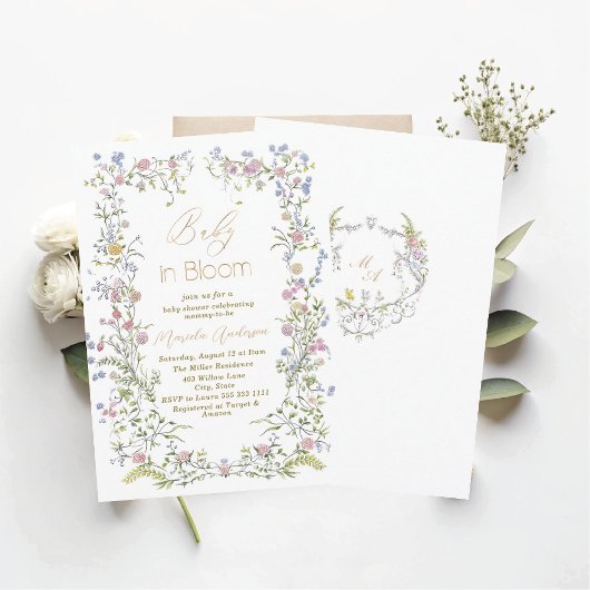 Elegante Waterverf Baby in Bloom Roze bloemetjes B Kaart