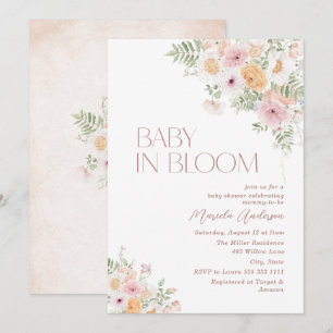 Elegante Waterverf Baby in Bloom Roze bloemetjes B Kaart