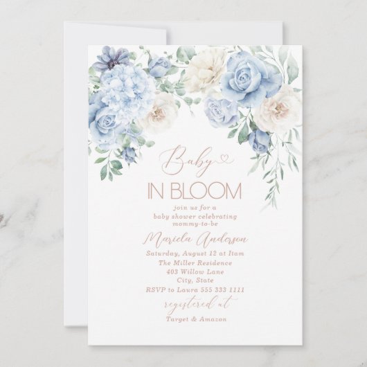 Elegante Waterverf Baby in Blooom Blauwe bloemen B Kaart (Voorkant)