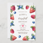 Elegante Waterverf Baby Meisje Berry Eerste Verjaa Kaart (Voorkant)