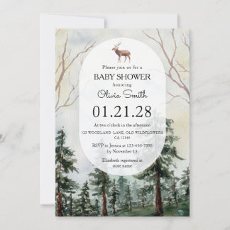 Elegante Waterverf Baby Shower met Herten in Denne Kaart