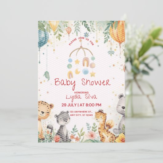Elegante Waterverf Babyshower Uitnodiging met (Staand voorkant)