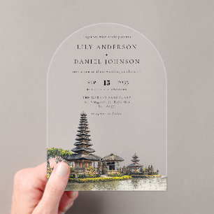 Elegante waterverf Bali-tempel trouwboog Acryl Uitnodigingen