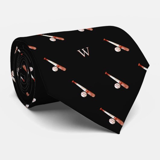 Elegante waterverf baseball monogram initiaal zwar stropdas (Opgerold)