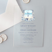 Elegante Waterverf Beach Monogram Trouwkam Acryl Uitnodigingen