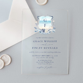 Elegante Waterverf Beach Monogram Trouwkam Acryl Uitnodigingen