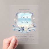 Elegante Waterverf Beach Wedding Crest Acryl Uitnodigingen (Insitu (Draagbaar))