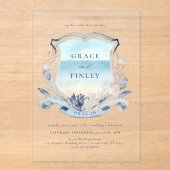 Elegante Waterverf Beach Wedding Crest Acryl Uitnodigingen (Voorkant)