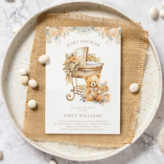 Elegante Waterverf Beige & Gold Baby shower Kaart