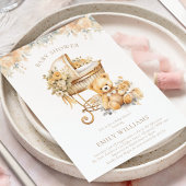 Elegante Waterverf Beige & Gold Baby shower Kaart