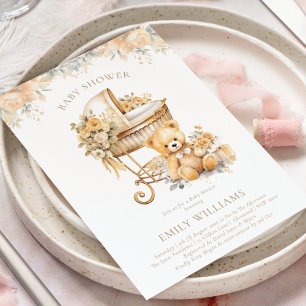 Elegante Waterverf Beige & Gold Baby shower Kaart