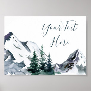 Elegante Waterverf Bergen Bos Landschap Pos Poster