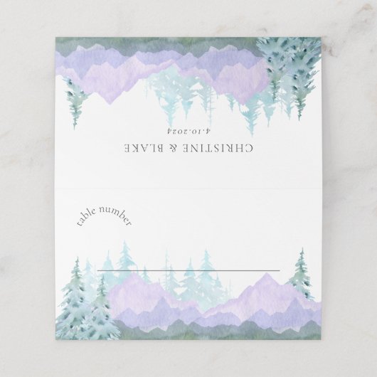 Elegante Waterverf bergen rustieke trouwnaam Plaatskaartje (Buitenkant ongevouwen)