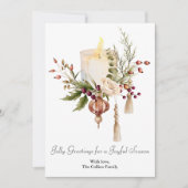 Elegante Waterverf Berries Kaarsen Kerst Feestdagenkaart (Voorkant)