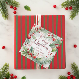 Elegante Waterverf Berry en Pine Christmas Bedankjes Labels