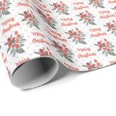 Elegante Waterverf Berry Feestelijk Vrolijk Kerstf Cadeaupapier (Rol Hoek)