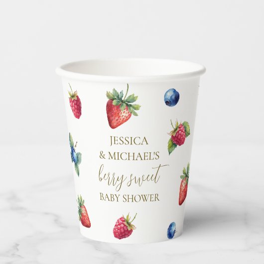 Elegante Waterverf Berry Sweet Baby shower Papieren Bekers (Voorkant)