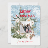 Elegante Waterverf besneeuwde foto kerst Feestdagenkaart (Voorkant)