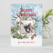 Elegante Waterverf besneeuwde foto kerst Feestdagenkaart (Staand voorkant)