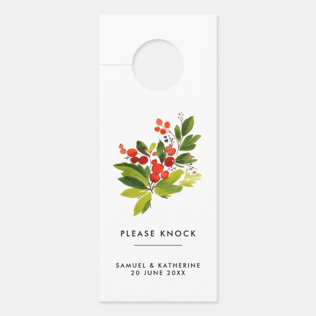 Elegante Waterverf Bessen Gelieve Klopt Deurhanger (Voorkant)