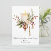 Elegante Waterverf Bessen Kaarsen Kerstmis Feestdagenkaart (Staand voorkant)