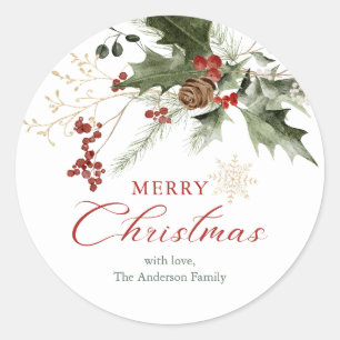 Elegante Waterverf Bessen Kerstmis Ronde Sticker