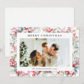 Elegante Waterverf bessen Vrolijke kerstfoto Feestdagenkaart (Voorkant / Achterkant)