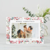 Elegante Waterverf bessen Vrolijke kerstfoto Feestdagenkaart (Staand voorkant)