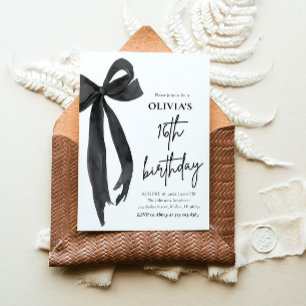 Elegante Waterverf Black Bow 16e verjaardagsfeest Kaart
