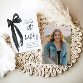 Elegante Waterverf Black Bow 16e verjaardagsfeest Kaart