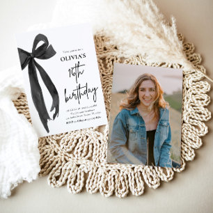 Elegante Waterverf Black Bow 16e verjaardagsfeest Kaart