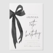 Elegante Waterverf Black Bow 16e verjaardagsfeest Vellum Uitnodigingen (Voorkant)