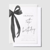Elegante Waterverf Black Bow 16e verjaardagsfeest Vellum Uitnodigingen (Offset)