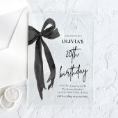 Elegante Waterverf Black Bow 20e verjaardagsfeest Acryl Uitnodigingen