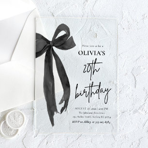 Elegante Waterverf Black Bow 20e verjaardagsfeest Acryl Uitnodigingen