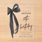 Elegante Waterverf Black Bow 20e verjaardagsfeest Acryl Uitnodigingen (Voorkant)