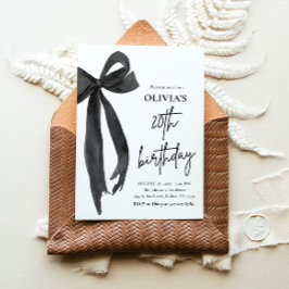 Elegante Waterverf Black Bow 20e verjaardagsfeest Kaart