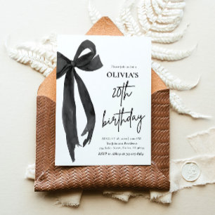 Elegante Waterverf Black Bow 20e verjaardagsfeest Kaart