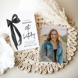 Elegante Waterverf Black Bow 20e verjaardagsfeest Kaart